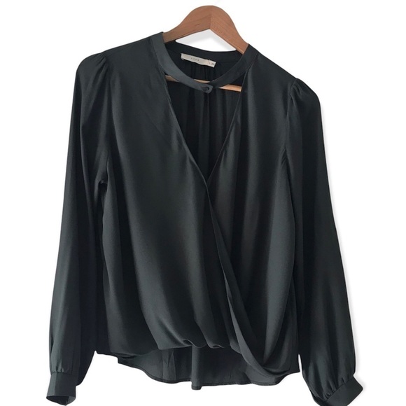 Lush Drape Hunter Green Long Sleeve Button Chocker Collar Blouse. Size Small - Picture 2 of 10